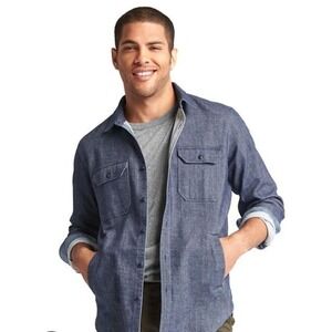 GAP 1969 Icon Brushed Denim Shirt Jacket Shacket Blue Indigo Size M Dad NWOT
